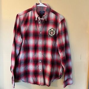 Polo Ralph Lauren Flannel Shirt Plaid Button Down XL Crest‎ Patch Unisex